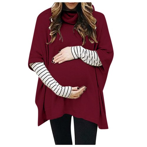 Women Maternity Sweatshirt High Collar Long Sleeve Splicing Stripe Tops Pullover Sweatshirt Autumn Winter pregnant clothes 2021#