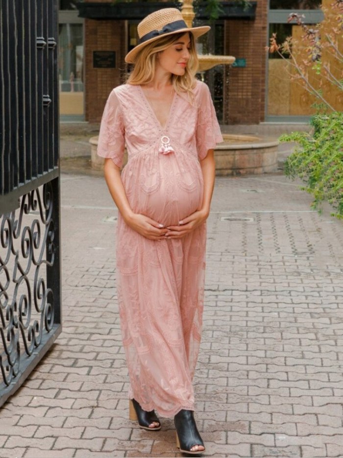 Lace Short Sleeve V Neck Maternity Leisure Dress Photo Shoot Summer White Pregnancy Pregnant Women Photography Clothing Vestidos