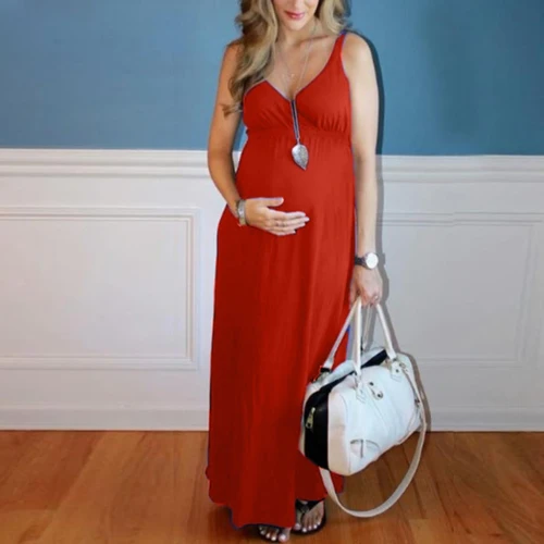 New Elegant Fashion Women Maternity Dress Sleeveless Pregnancy Solid Soft Comfort Casual Ladies Long Dress