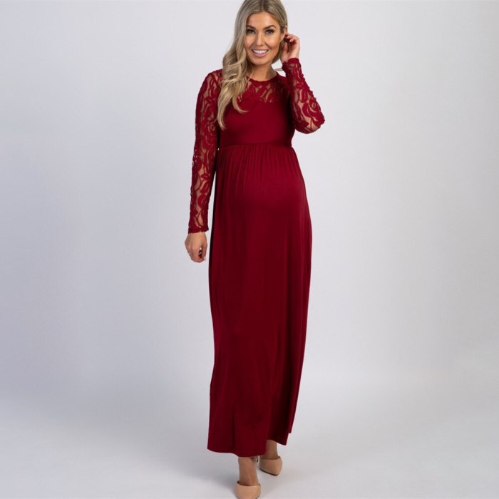 Women's O- Neck Floral Lace Maternity dresses for photo shoot  Long Sleeve Evening Party Maxi Dress Pregnancy Clothes