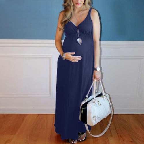 New Elegant Fashion Women Maternity Dress Sleeveless Pregnancy Solid Soft Comfort Casual Ladies Long Dress