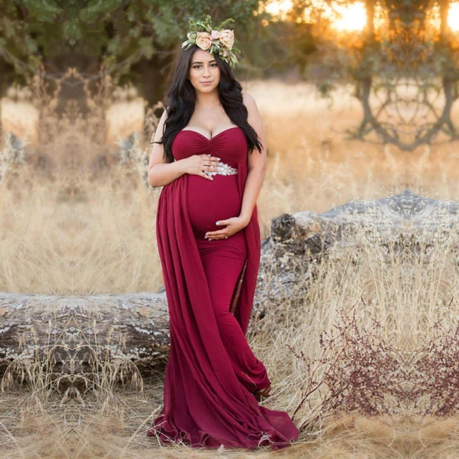 Maternity Dresses For Photo Shooting Red Pregnancy Maternity Photography Props Sleeveless Party Formal Evening Dress Vestidos