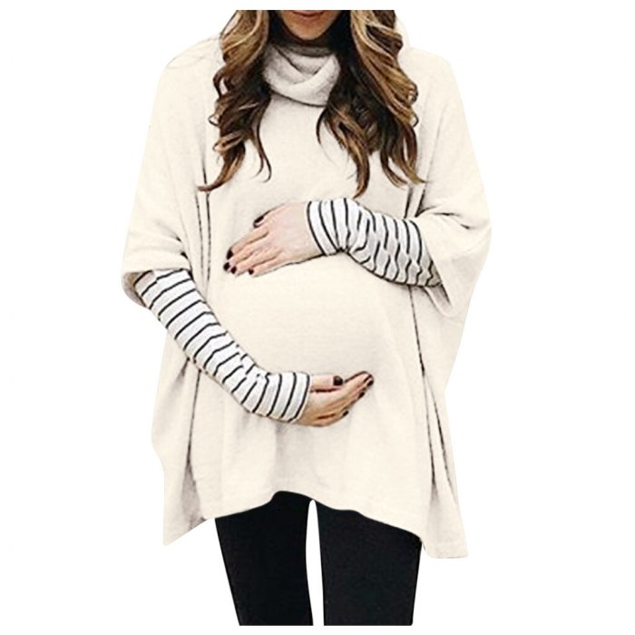 Women Maternity Sweatshirt High Collar Long Sleeve Splicing Stripe Tops Pullover Sweatshirt Autumn Winter pregnant clothes 2021#