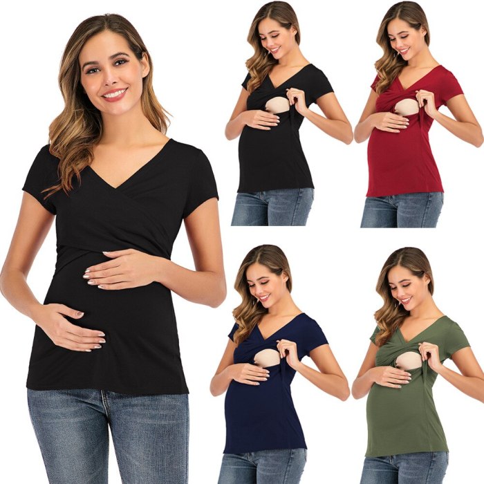 2021 new summer short maternity dress plus  size solid color cross T-shirt pregnancy breast milk nursing clothes XXL