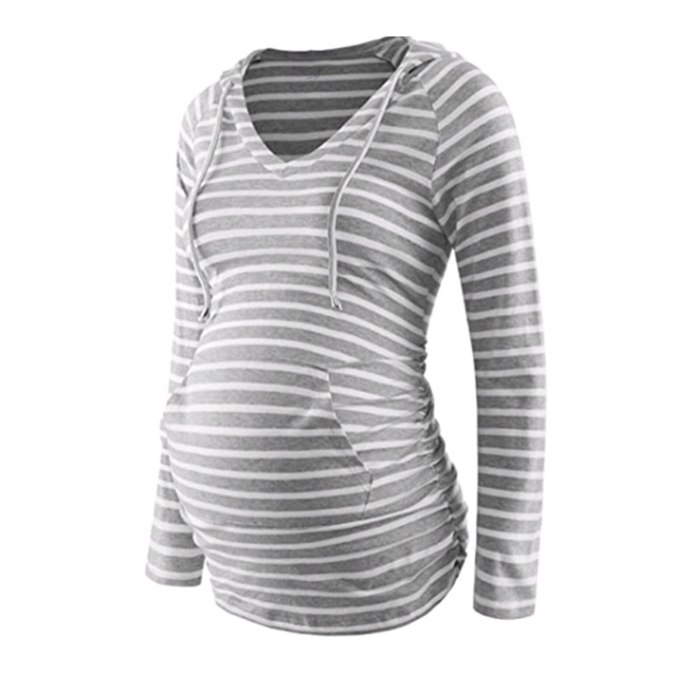 Maternity Tops Women Mom Maternity Hoodie Shirt Casual V-neck Tops Pregnancy Sweatshirt