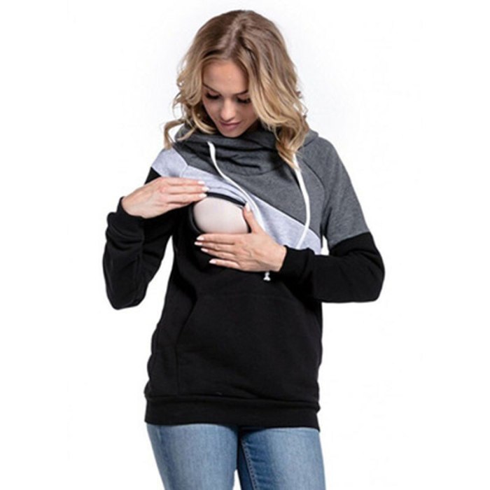 Maternity Nursing Sweater Maternity Clothes Clothes for Nursing Mothers Stitching Hoodie Plus Size Clothes for Pregnant Women