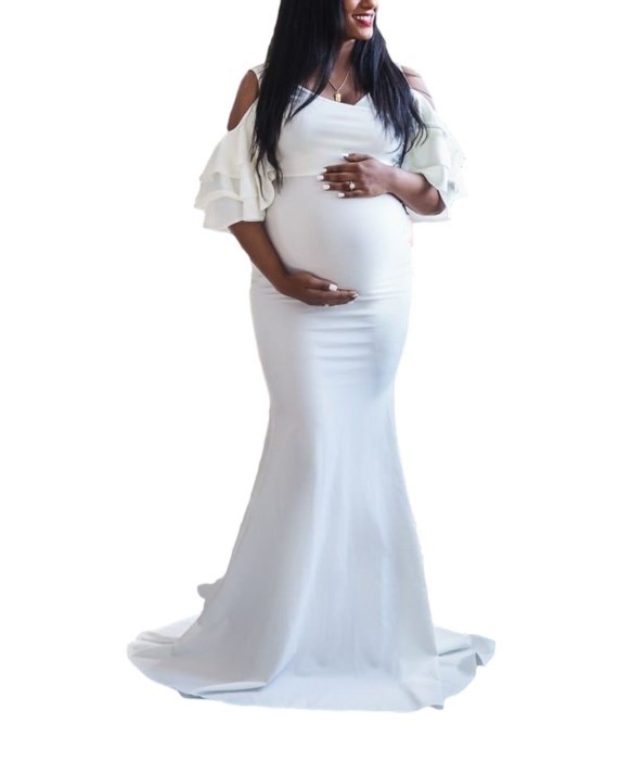 Maternity Solid color Sloping Shoulder fishtail dress