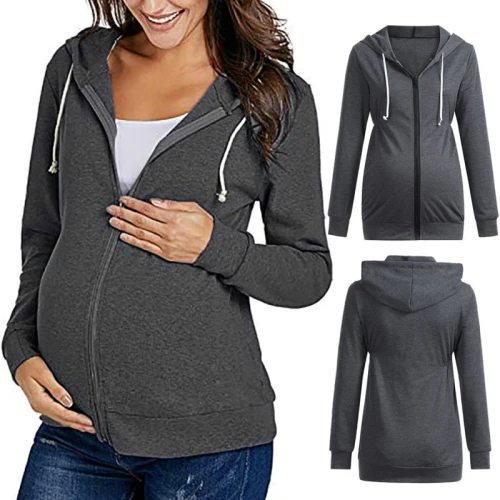 Women's Hooded Long Sleeve Coat Sweater For Pregnant Women Maternity Tops Wear Clothing Clothes Nursing Top Pregnancy Mom Shirt