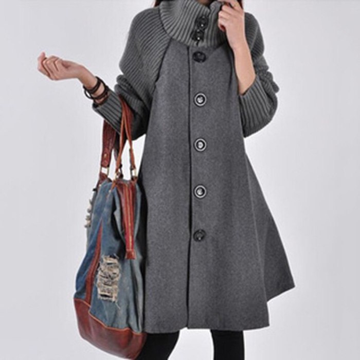 Woolen Coat Winter Cloak Knit Long-sleeved High O-neck Trench Coat Female Spring Autumn Women's Single-breasted Windbreaker