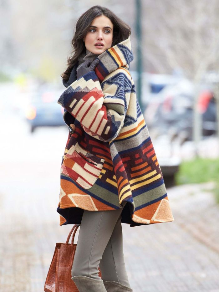 Women's Winter New Korean style Warm  Hoodie Cloak Coat patchwork color Drop-Shoulder Sleeve Wool Cape Outerwear