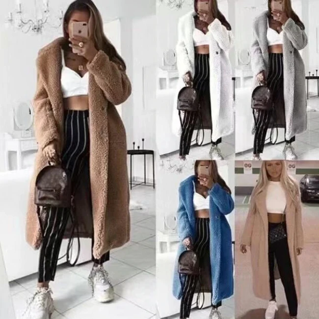 Faux Fur Teddy Coat Women Autumn Winter 2021 Casual Plus Size Long Jacket Female Thick Warm Outwear Oversize