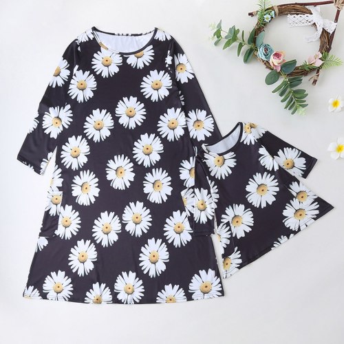 Family Matching Clothes Floral Mom Dress Kids Child Outfits Mum Big Sister Baby Girl