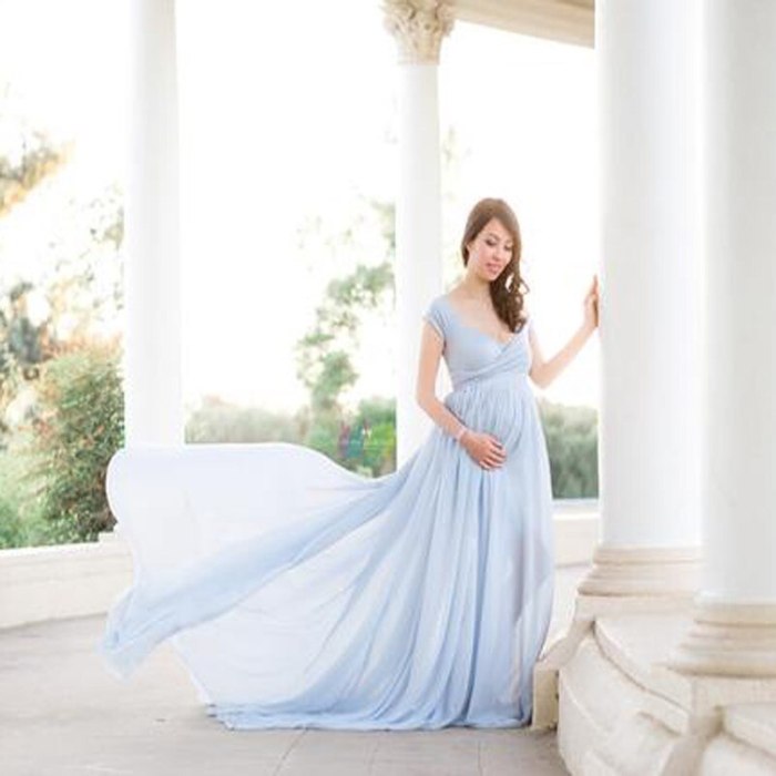 Elegant Maternity Dresses for Photo Shoot Sexy V Neck Off Shoulder Pregnancy Photography Dress Pregnant Women Party Maxi Dress