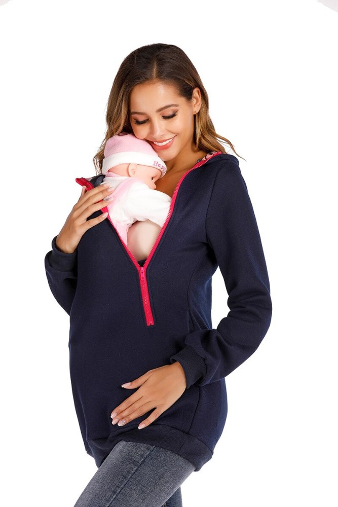 Female Coat Hugging Baby Mom Zipper Hoodie Spring And Autumn Hoodie Nursing Clothing For Pregnant Women Mom And Baby All-In-One