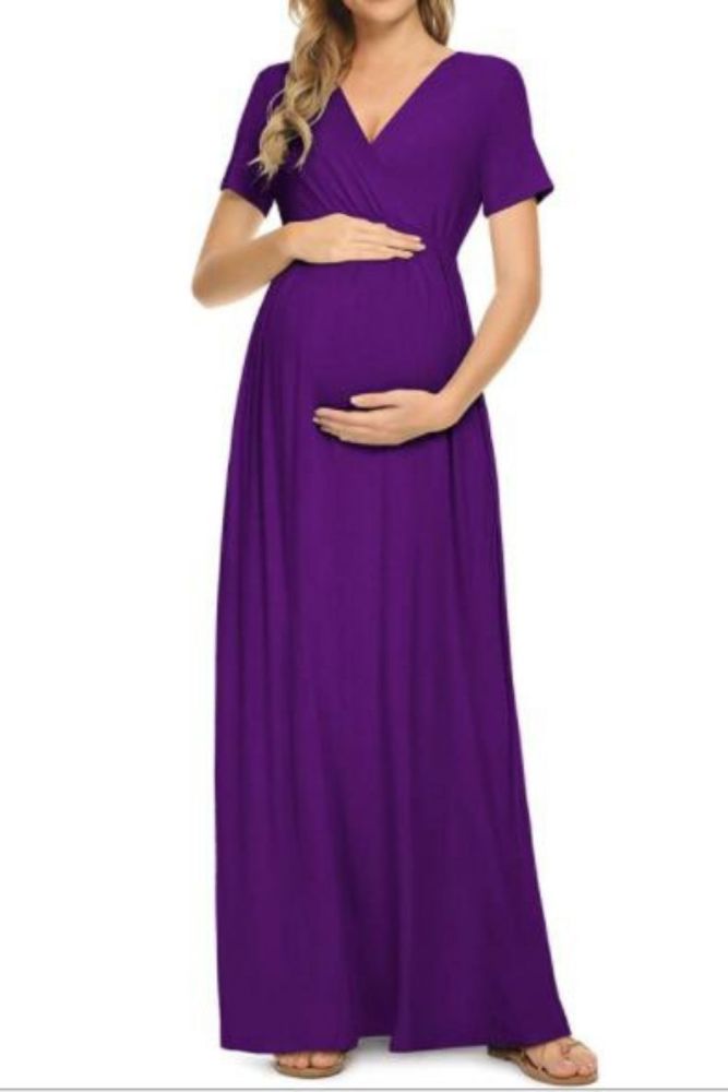 Summer Women Pregnant Maternity Nursing Solid Dress Pregnancy V Collar Short Sleeve Dress Maternity Lady's Sundress Clothes