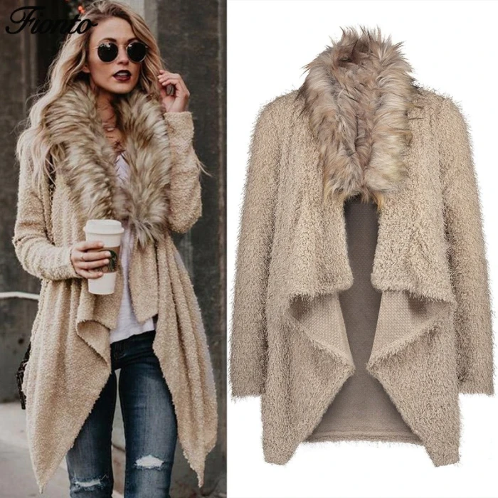 New Fashion Spring Autumn Large Wool Collar Cardigan Wool Windbreaker Coat Cardigan Trench Coat for Women Clothes