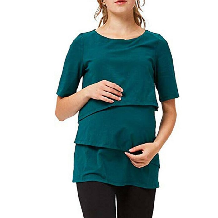 Brand New Women Tees Maternity Nursing Top Short Sleeve Breastfeeding T Shirt O-Neck Hot Short Sleeve Solid Ruffles Hot