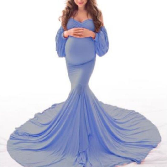 Party Maxi Maternity Dress for Pregnancy Women Slash Neck Mermaid Dress Lattern Long Sleeve Elegant Photography Long Gown Dress