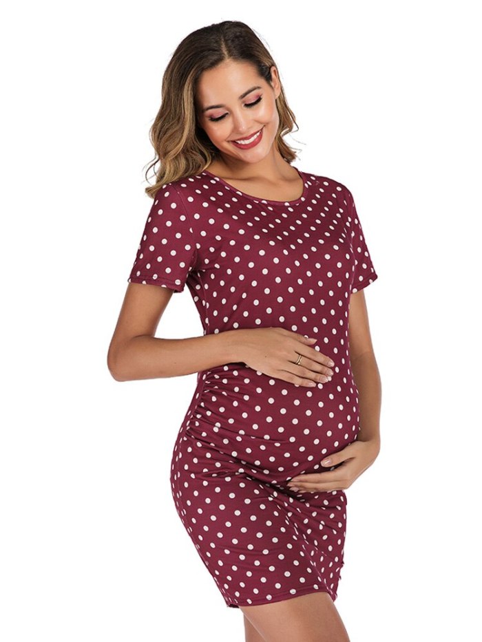 2021 New Summer Vintage Maternity Dress O-Neck Elegant Sexy Short  Dress Dot Print Dresses for Pregnancy Clothes 3 Colors