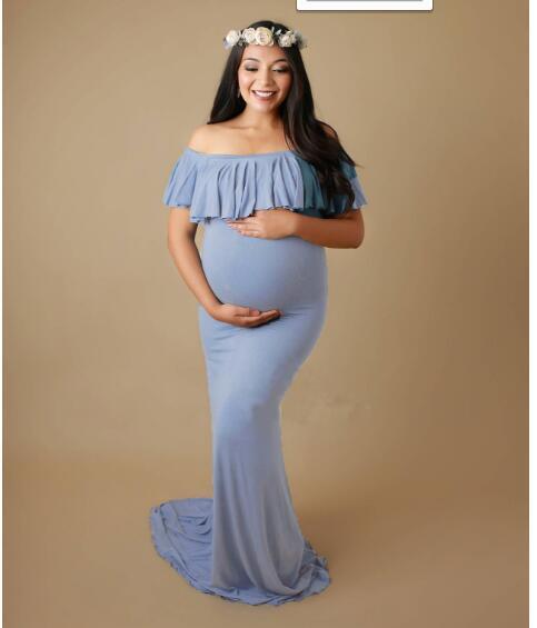 Pregnant women blue Red Maternity Dresses Photography Props Elegant Pregnancy Clothes Maternity Dresses For pregnant Photo Shoot