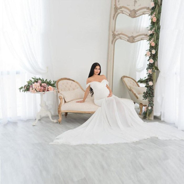 Maternity Dress For Photography Props Sexy Shoulderless White Maxi Dress For Pregnancy Photo Shooting Women Evening Party Gowns