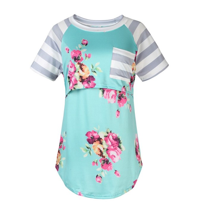 Women's T-shirts Maternity Short Sleeve Striped Patchwork Nursing Tops For Breastfeeding Pregnancy Clothes For Pregnant Women