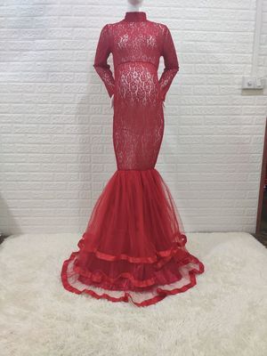 Black Lace Maternity Dress for Photo Shoot Pregnant Women Long Sleeve Splicing Turtleneck Photography Dresses Pregnancy Dress