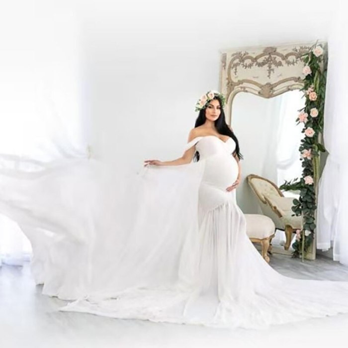 Maternity Dress For Photography Props Sexy Shoulderless White Maxi Dress For Pregnancy Photo Shooting Women Evening Party Gowns
