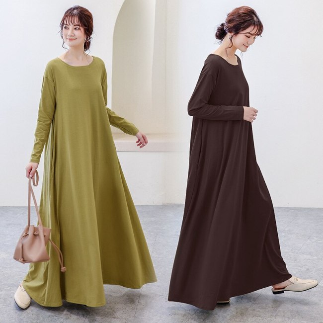 Japan Style Casual Dress Women Autumn New O Neck Long Sleeve Loose Basic Dresses Daily Life Simple Fashion Vestidos