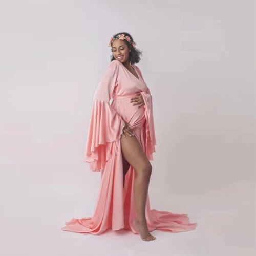 Sexy V neck Pregnancy Dresses Split Front Maternity Shoot Dress Photography Long Pregnant Women Maxi Maternity Gown Photo Props
