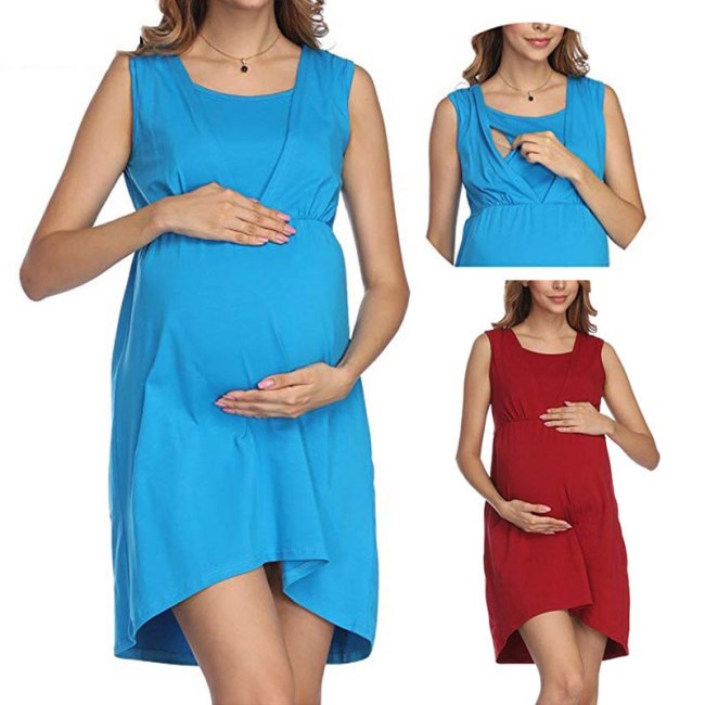2021 new Round neck sleeveless dress Fashionable pregnant women clothing Breastfeeding dress pregnancy dress