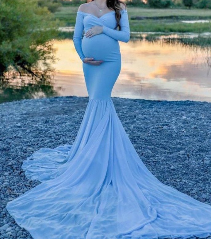 Maternity Off Shoulder Floor-Length Gorgeous Dress