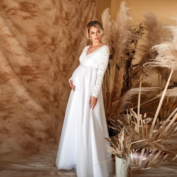 Maternity Off Shoulder Long Sleeve Full Length  Photoshoot Gowns  Dress