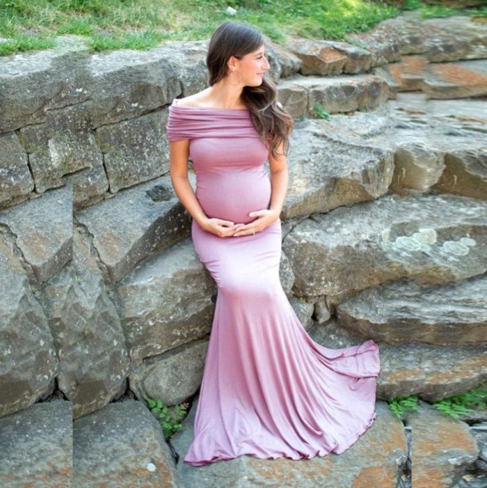 Maternity Short Sleeve Floor-Length Photoshoot Gowns  Dress