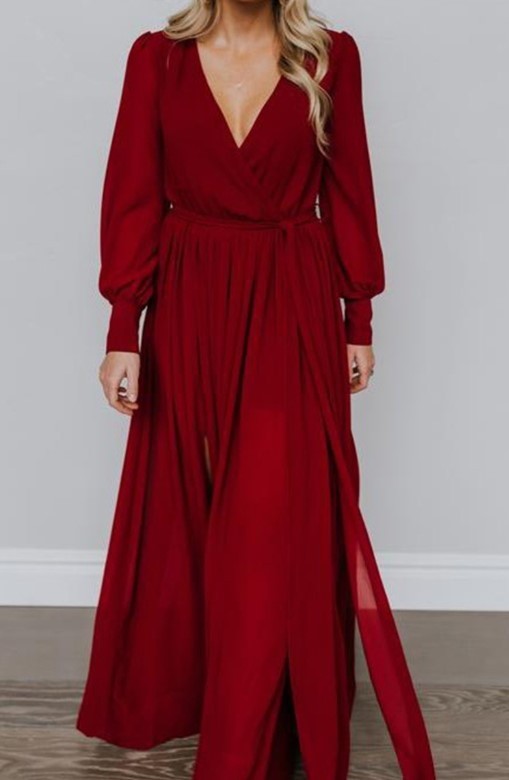 Maternity Long Sleeve Side Slit Full-Length Dress