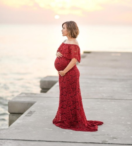 Maternity Sequin Decorated Top Tulle Detail  Photoshoot Gowns  Dress