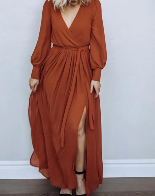 Maternity Long Sleeve Side Slit Full-Length Dress