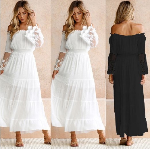 Maternity Off-The-Shoulder Plain Vacation Maxi Dress