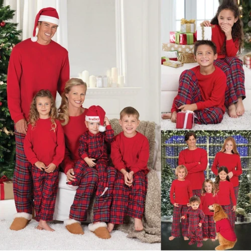 Plaid Christmas Family Matching  Xmas Mommy and Me Pj's Clothes Set Father Mother Children & Baby's Sleepwear Tops+Pants