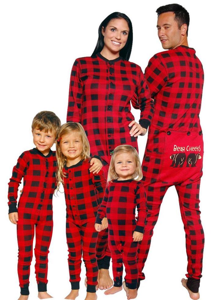 Christmas Family Pajamas Christmas Clothes Kid Baby Romper Man Women Jumpsuit Xmas Red Grid Jumpsuit Fashion New Year Nightwear