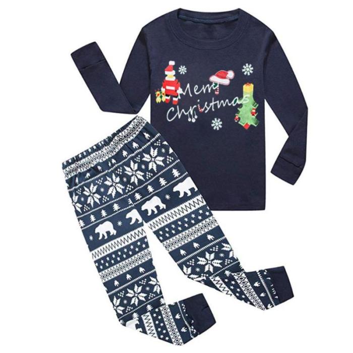 Cotton Parent-Child Pajamas Pants 2pcs Christmas Men Women O-Neck Clothes Sets Cotton Letter Print Comfortable Family Outfits