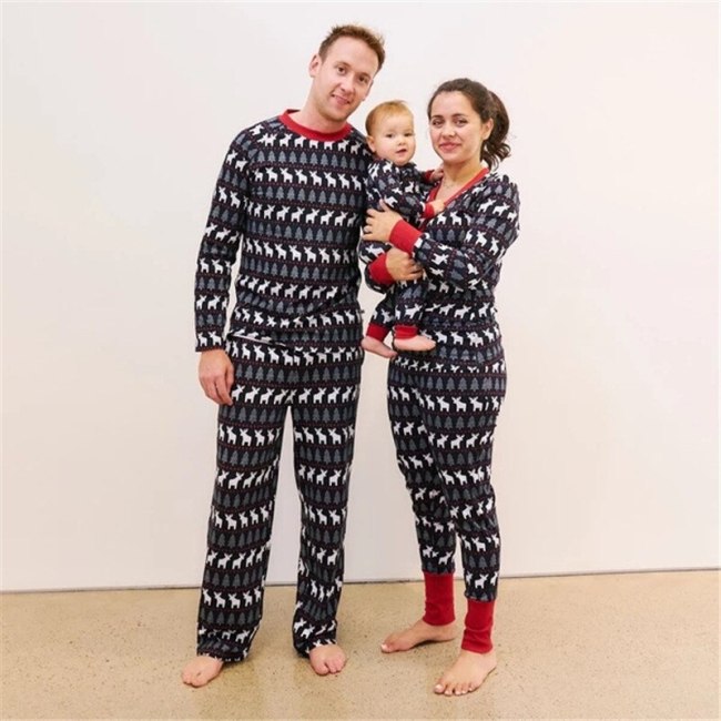 Christmas Parent-child Pajamas Family Round Collar Nightclothes Printed Style Long Sleeve Autumn Sleepwear Winter Christmas Wear