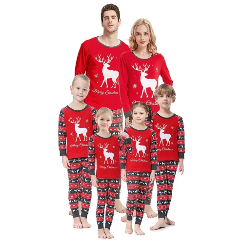 Cotton Xmas Moose Fairy Christmas Family Matching  Set Adult Kids Sleepwear Nightwear Pjs Photgraphy Prop Party Clothing