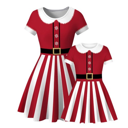 New Christmas Mother And Daughter Dress Cute Family Party Parent-Child Outfits Fashion Printed Girls Dress Mom Daughter Clothing
