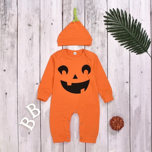 2021 New arrival Halloween Clothing Children's Halloween Pumpkin Ha Clothes Long Sleeve One-piece Clothes And Hats Cosplay