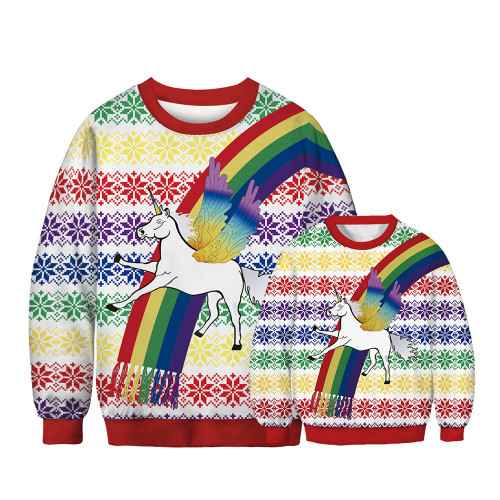 2021 Family Ugly Christmas Sweater Dinosaur Santa Claus Printed Dad Mon Kids Family Matching Clothes Xmas Christmas Sweatshirt