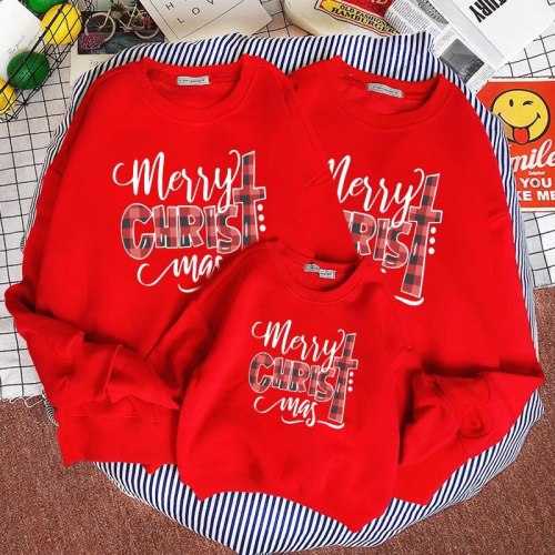 Family Clothing Sweatshirt Parent-Children Christmas Hoodies Letter Print O-Neck Long Sleeve Top Mommy And Me Hoodies Streetwear