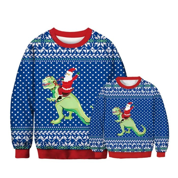 Family Matching Ugly Christmas Sweater Adults Kids Family Matching Clothes 3D Unicorn Santa Claus Printed Xmas Sweatshirt