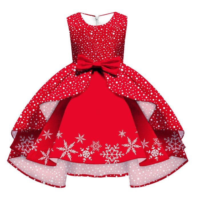 New Christmas clothing for girls multi-style snowflake print cute sleeveless bow-knot  puffy dress girl role-playing dress