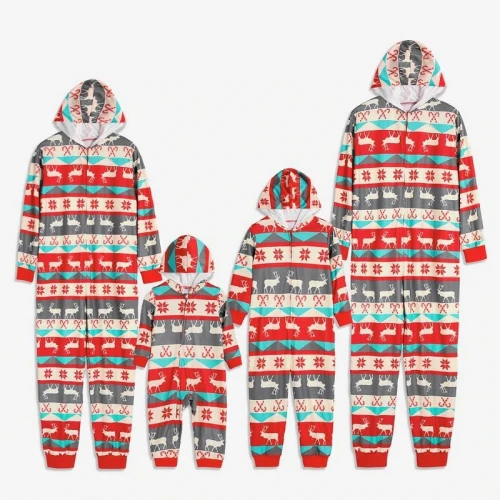 Family Matching Christmas Jumpsuit Hooded Mom Dad Daughter Son Bodysuit Girl Boy Sleepwear Outwear Baby Home Suit Xmas New Year